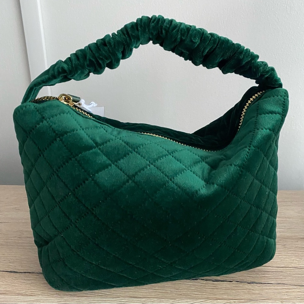 Stoney Clover Lane Scrunch Handle Bag in Green Quilted Velvet